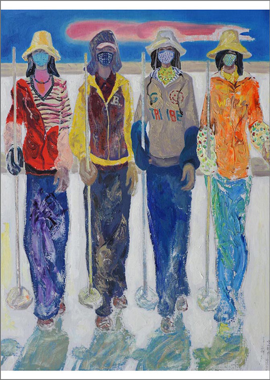 名称 : 唱山歌——修筑庙宇6(油画--113×145cm--2011)